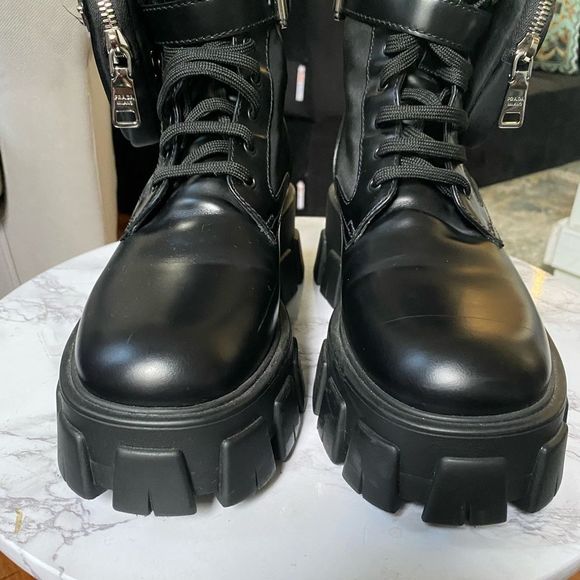 Prada Black Leather Combat Boots with Detachable Pouch - Picture 3 of 16